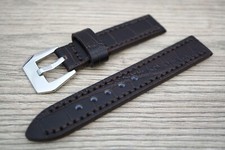Cinturino orologio coccodrillo marrone scuro spessore 22 mm fatto a mano cucito, fibbia coda di pesce