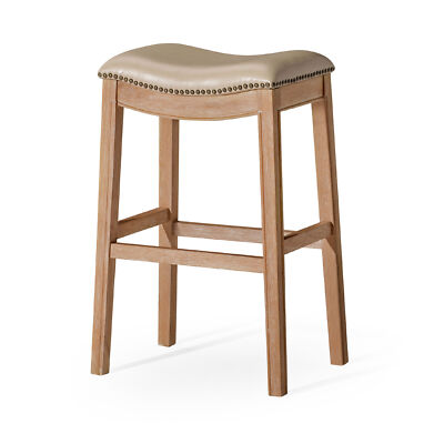 Maven Lane Adrien Saddle Barstool with Avanti Bone Vegan Leather