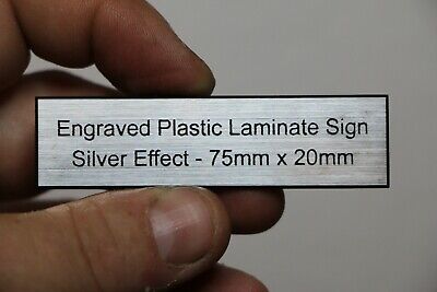 Engraved Plastic Laminate Sign 75mm x 25mm Silver Effect Your Wording