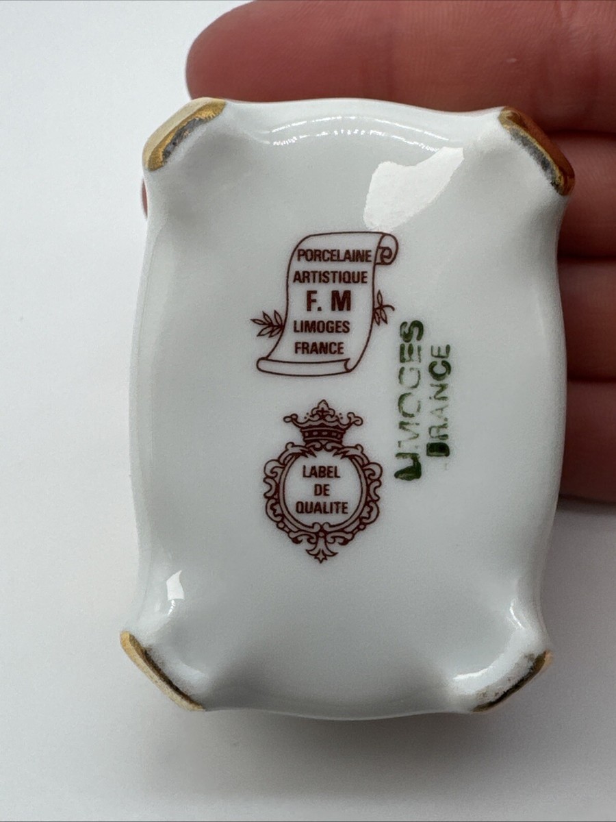 フランス製★LIMOGES FRANCE LABEL DE QUALITE Vintage F.M. Limoges France Decor Main Label De Qualite Trinket