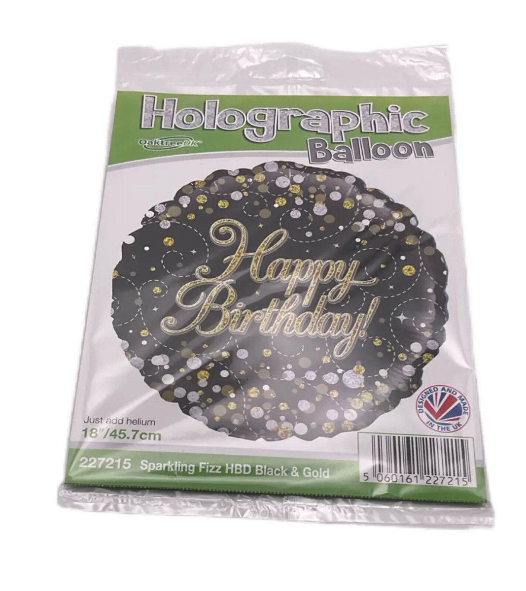 Oaktree 'Sparkling Fizz' Geburtstags-Ballon – Holografisch, 45,7 Cm, Schwarz/gold