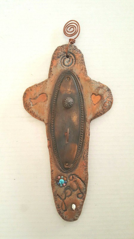 NATURE'S WISDOM WALL CRUCIFIX Stone & Metal Key Jesus Christ Christian Unique