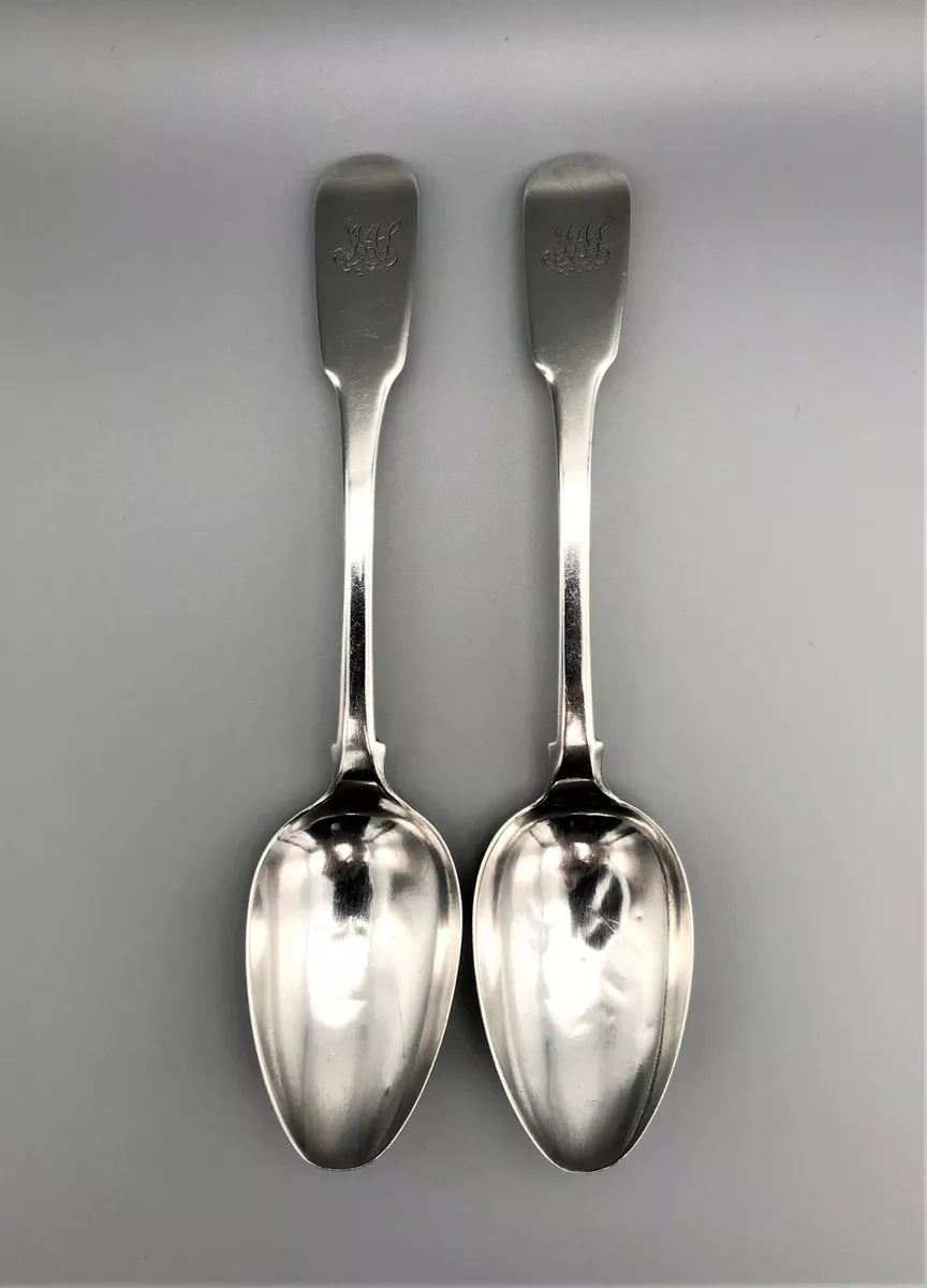 PAIR OF GEORGE IV STERLING SILVER SERVING SPOONS REID SON NEWCASTLE 1821