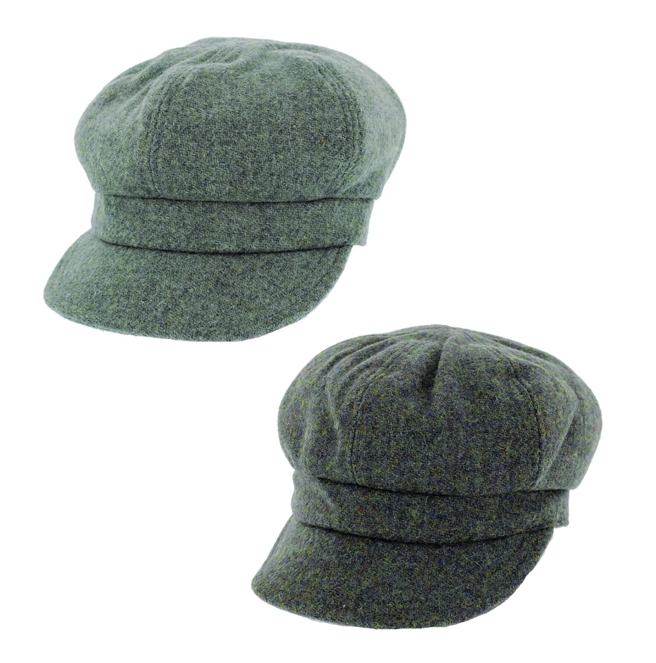 Ladies Harris Tweed Wool Bakerboy Cap in Green One Size Elasticated - Image 1 of 1