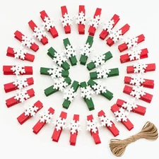 jijAcraft 50 Pcs Christmas Clips Red Green Snowflake Christmas Wooden Clothes...
