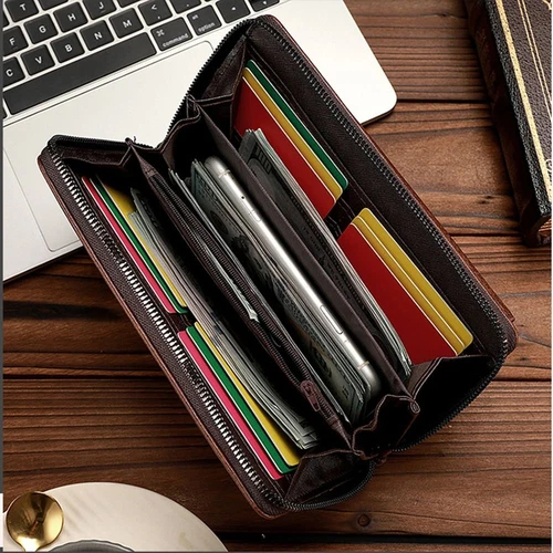 Men Wallets Long Style Card Holder Purse Zipper Large Capacity PU Leather Wallet - Picture 5 of 14