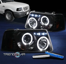 For 2001-2011 Ford Ranger LED Halo Projector Black/Smoke Headlight +Blue DRL Kit