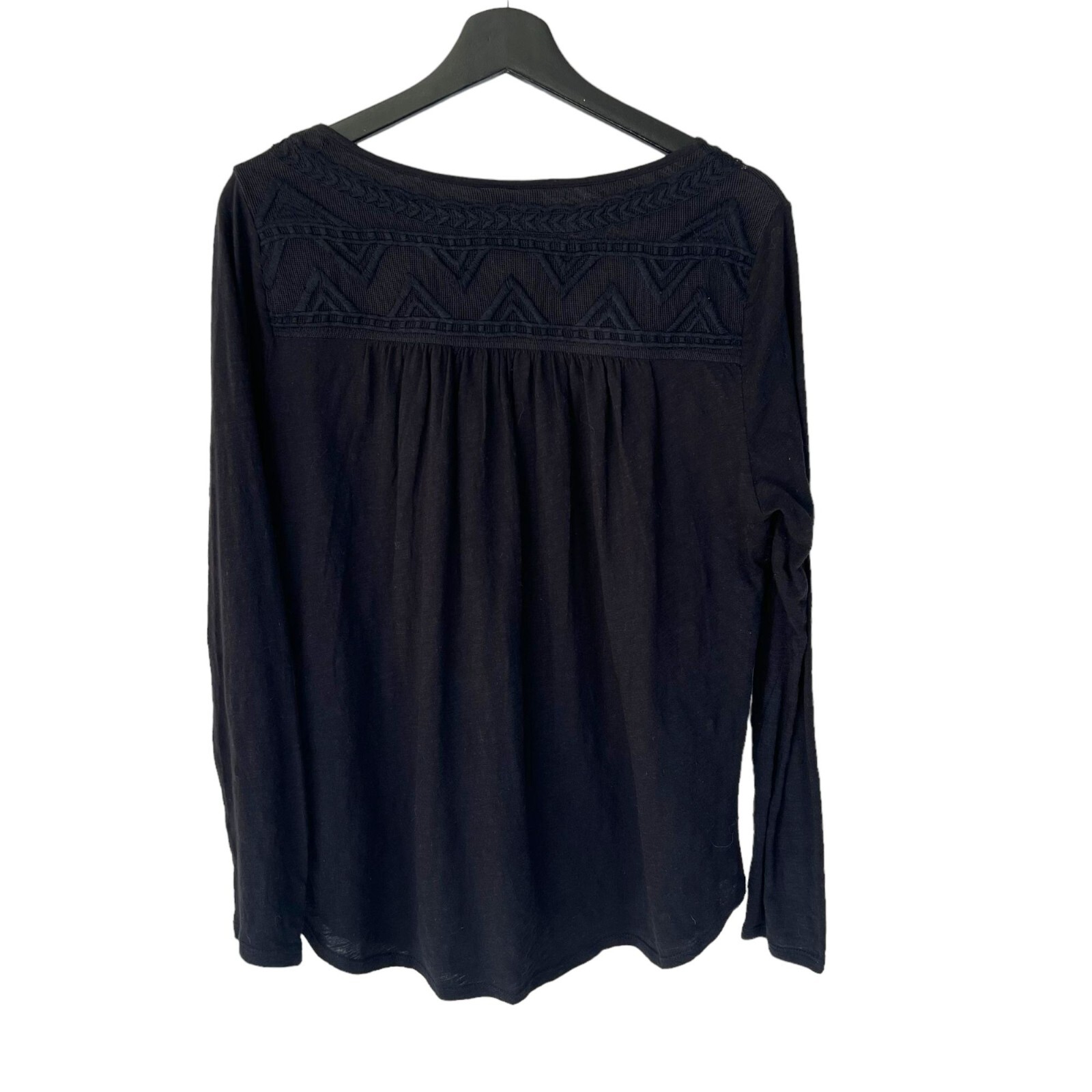 Lucky Black Embroidered Sheer Long Sleeve Top Large Gem