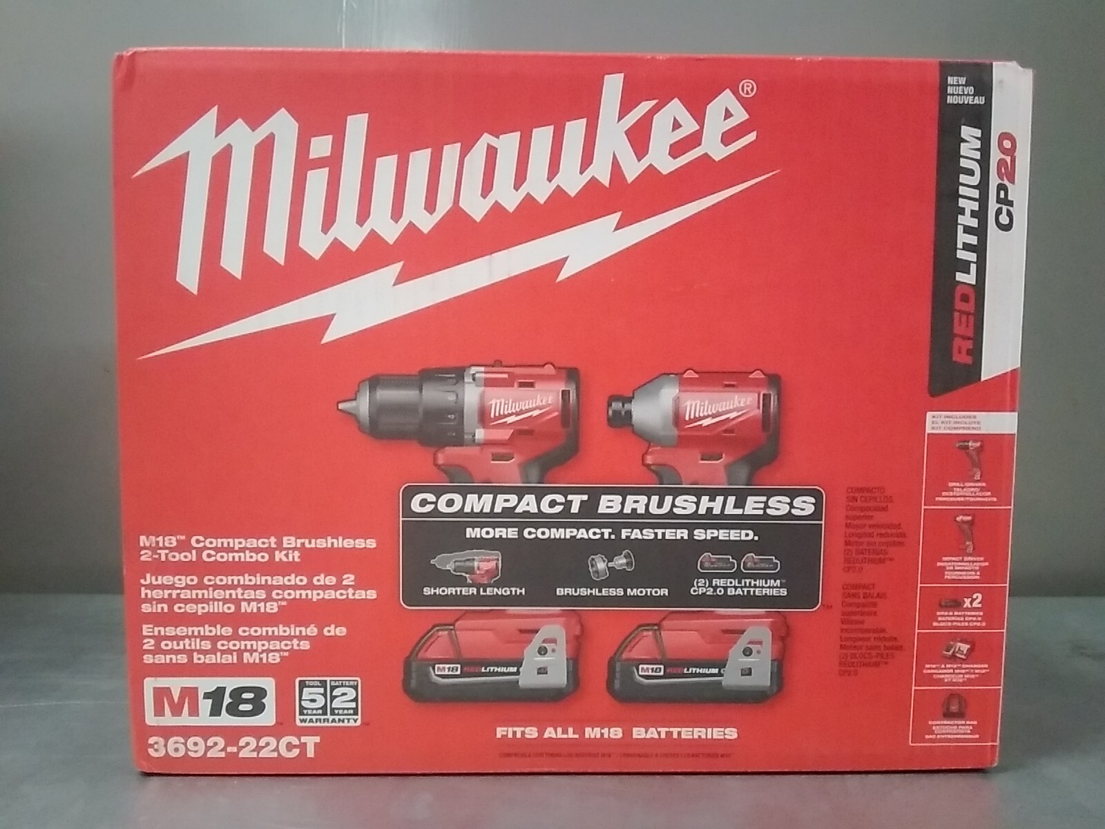 Milwaukee 369222CT M18 Compact Brushless Drill Driver Kit NEW IN BOX