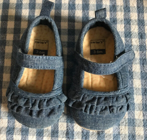 CARTER'S ~ DENIM BLUE MARY JANE BABY GIRL SHOES ~  3-6 months - Picture 1 of 3