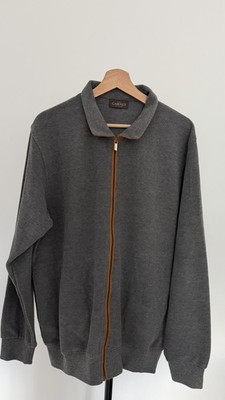 Studio Garnet Men's Full Zip Collared Knit Sweater Gray XL Cotton Elastane