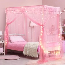 Twin Size Bed Canopy with Lights Bed Canopy for Girls Princess with Luminous St