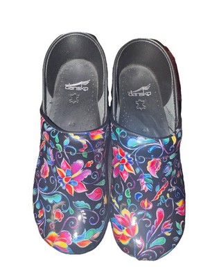Dansko Limited Edition Black Multicolor Hand Painted Clogs Size 39