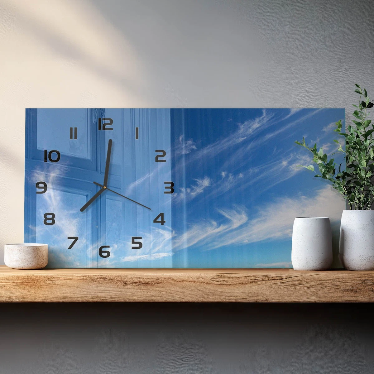 Reloj de Pared Rectangular Horizontal Elegante para Salón Cielo Azul 60x30 cm