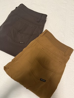 PrAna Brion Pants Men's 36x30 Brown Slim Fit Chino Stretch Hiking Outdoors