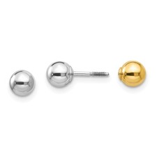 14k Two-Tone Gold Reversible 5mm Ball Stud Earrings L-5mm, W-5mm