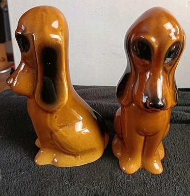 2 Vintage Keramik Bluthund Basset Hound Figur Hunde 70er Jahre Retro