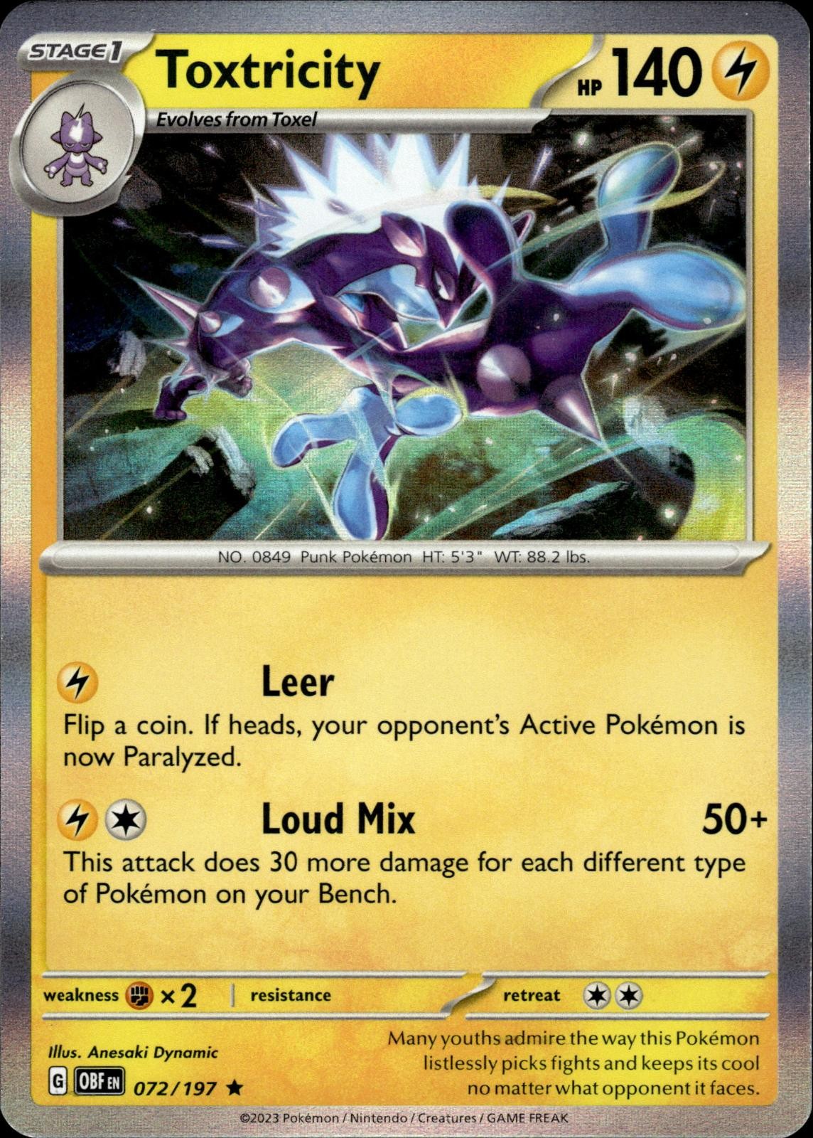 TOXTRICITY 072/197 RARE OBSIDIAN FLAMES POKEMON HOLO NM