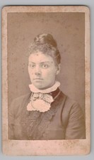 Antique CDV Circa Unmarked Young Woman Lace Collar Bow Unmarked