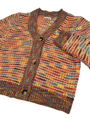 Anna Rae Cardigan Sweater Women's Medium Colorful Chunky Knit Boho Hippie Button