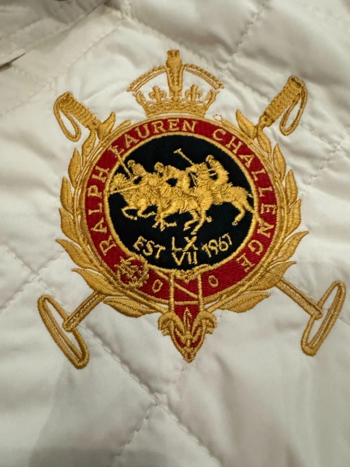 Chaqueta acolchada deportiva Ralph Lauren XL crema escudo logotipo pana ribete ecuestre Foto 2 de 4
