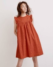 Madewell NWT Eyelet Ruffle-Sleeve Mini Dress Fresh Chili Large