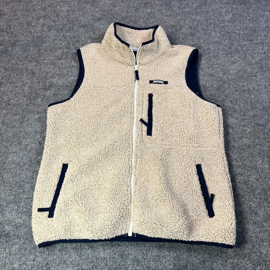 Columbia Men’s XL Sherpa Fleece Vest Beige Gorpcore Outdoor Full Zip Hiking