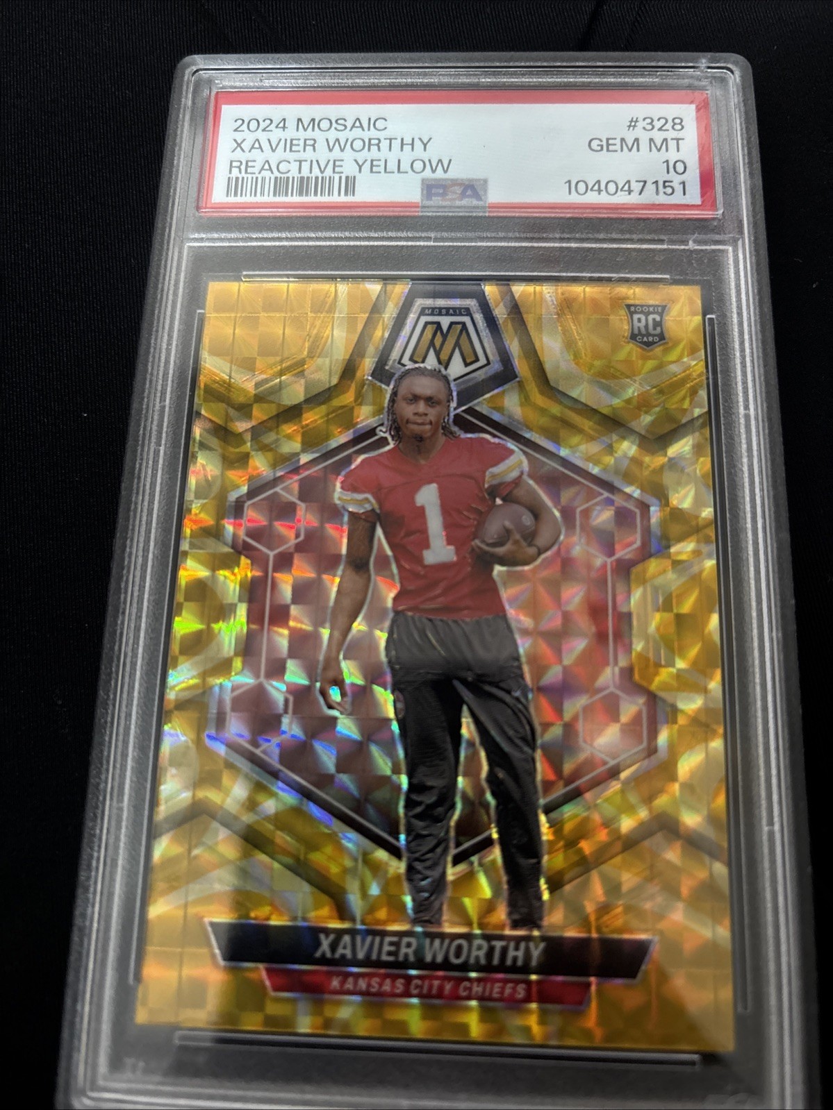 2024 Panini Mosaic - Rookies Xavier Worthy #328 Reactive Yellow Mosaic Prizm RC