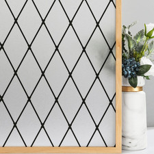 Frosted Black Lattice Window Film - Removable Privacy Sun Blocking 35.4x157.4