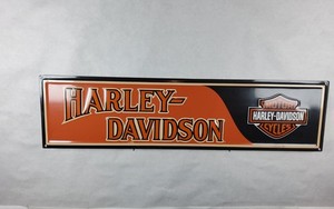 Harley-Davidson Metal Sign Orange Black Logo Rectangle Wall Decor Man Cave