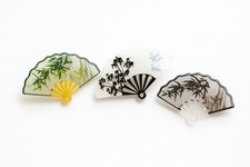 3x Miniature Chinese Rayon Fan Decorative Ornament Bamboo Design Small Display