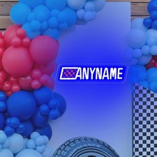 Insegna Nome Corsa Bandiera Scacchi Personalizzabile Luce Racing Logo Neon Decorazione Parete