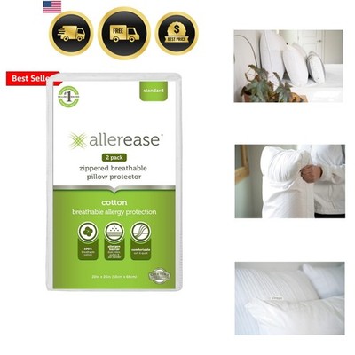 AllerEase 100% Breathable Cotton Pillow Protector for Sleeping, Standard 26'' ...