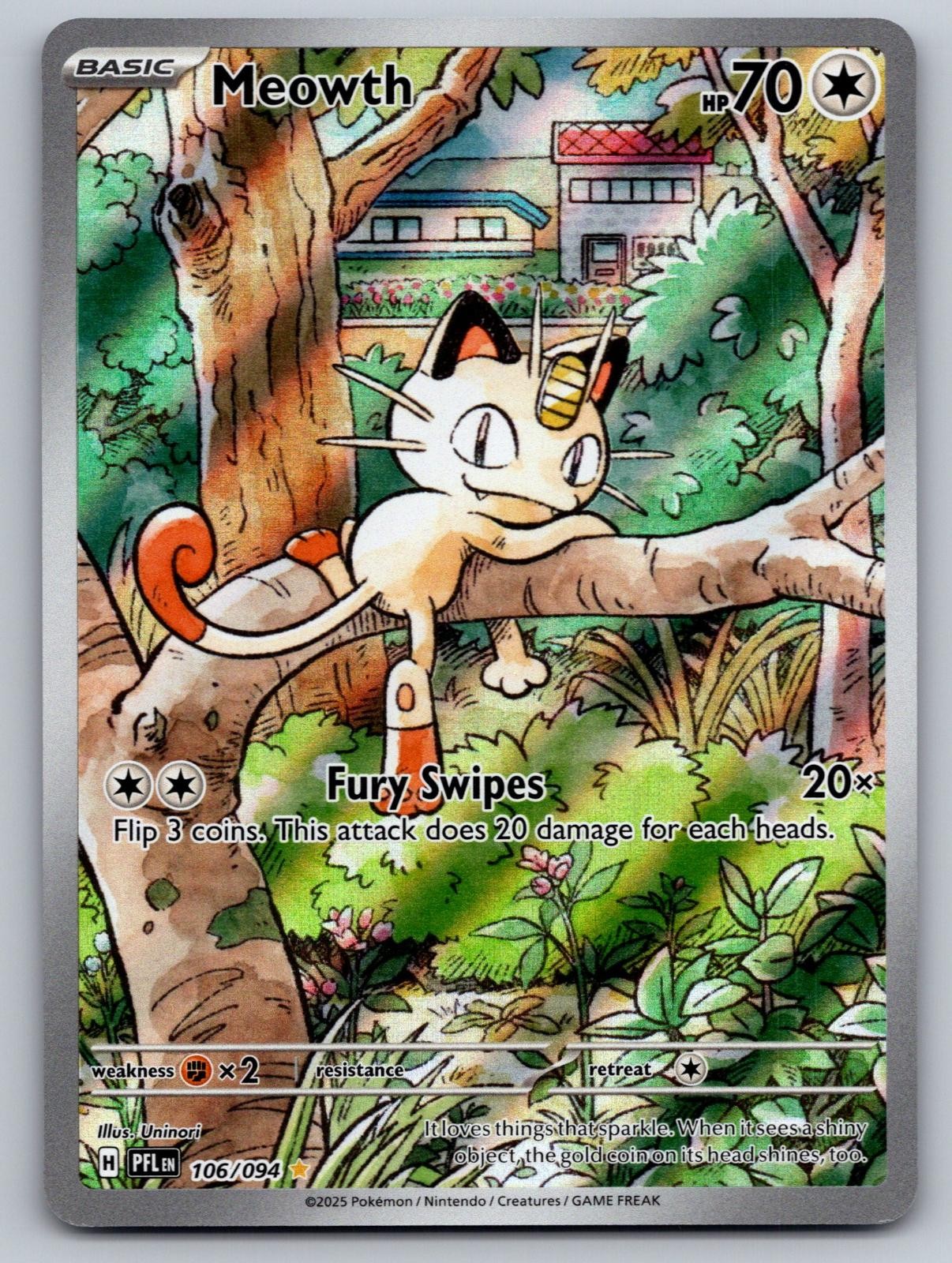 Meowth 106/094 Illustration Rare Phantasmal Flames Pokemon Holo Near Mint