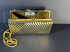 Vintage Saks Fifth Avenue Gold Metal Clamshell Textured Clutch Shoulder Bag