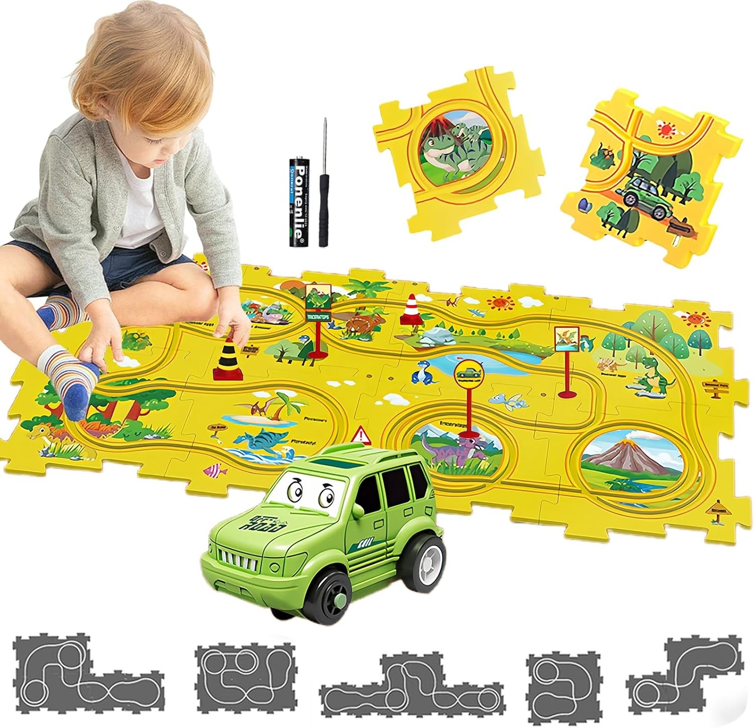 Piste de puzzle DIY avec circuit voiture enfant pour stimuler la motricité fine