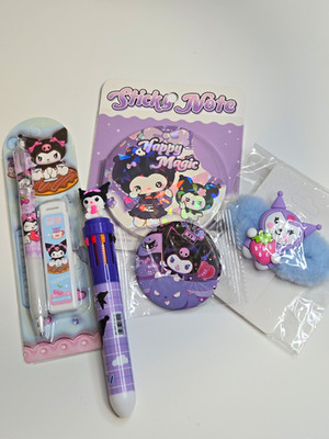Kuromi Stationery Gift Set Sticky Notes Pen Hair Clip Pin Sanrio Kawaii NWT