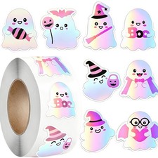 500Pcs Halloween Ghost Stickers Roll Laser Cute Boo Ghost Self-Adhesive Stick...