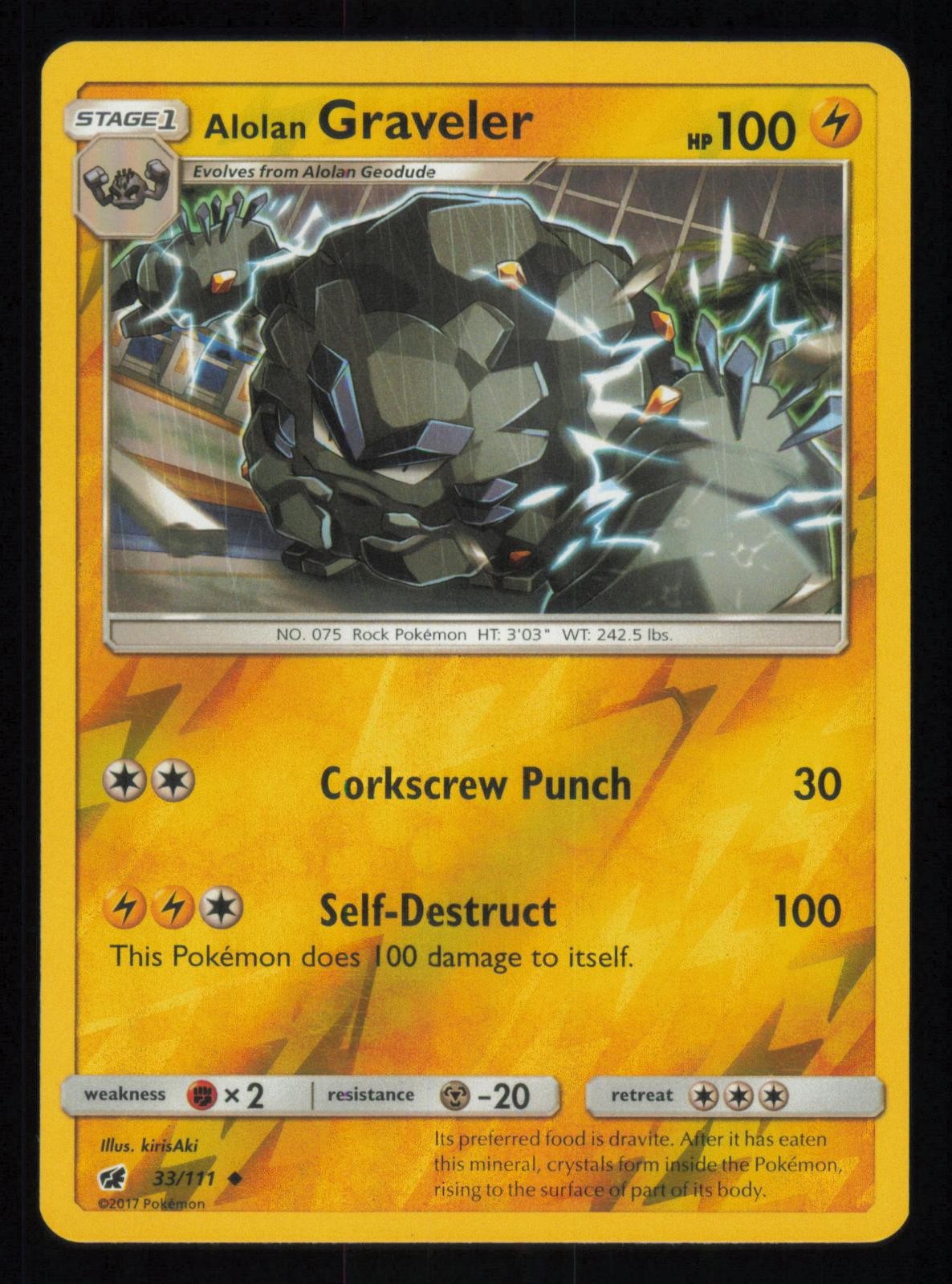 ALOLAN GRAVELER 33/111 UNCOMMON CRIMSON INVASION REVERSE HOLO NM/M POKEMON