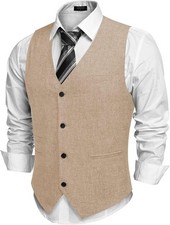 Men's Slim Fit Lightweight Dress Vest Casual Business Suit Waistcoat Tailored