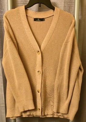 Lillusory Women s Heavy Ribbed Knit Button Front Cardigan Sweater Tan Size Large