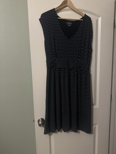 L.L. Bean Dress Polka Dot Dress V Neck Sleeveless Blue Size L