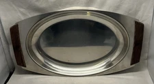 Vintage Gense 13.5" Serving Tray Made in Sweden 18/8 Stainless with Wood Handles