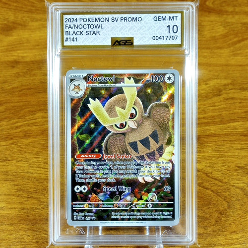 Pokemon SV Black Star Promo Noctowl 141 AGS Gem-MT 10 FA Full Art Holo 2024