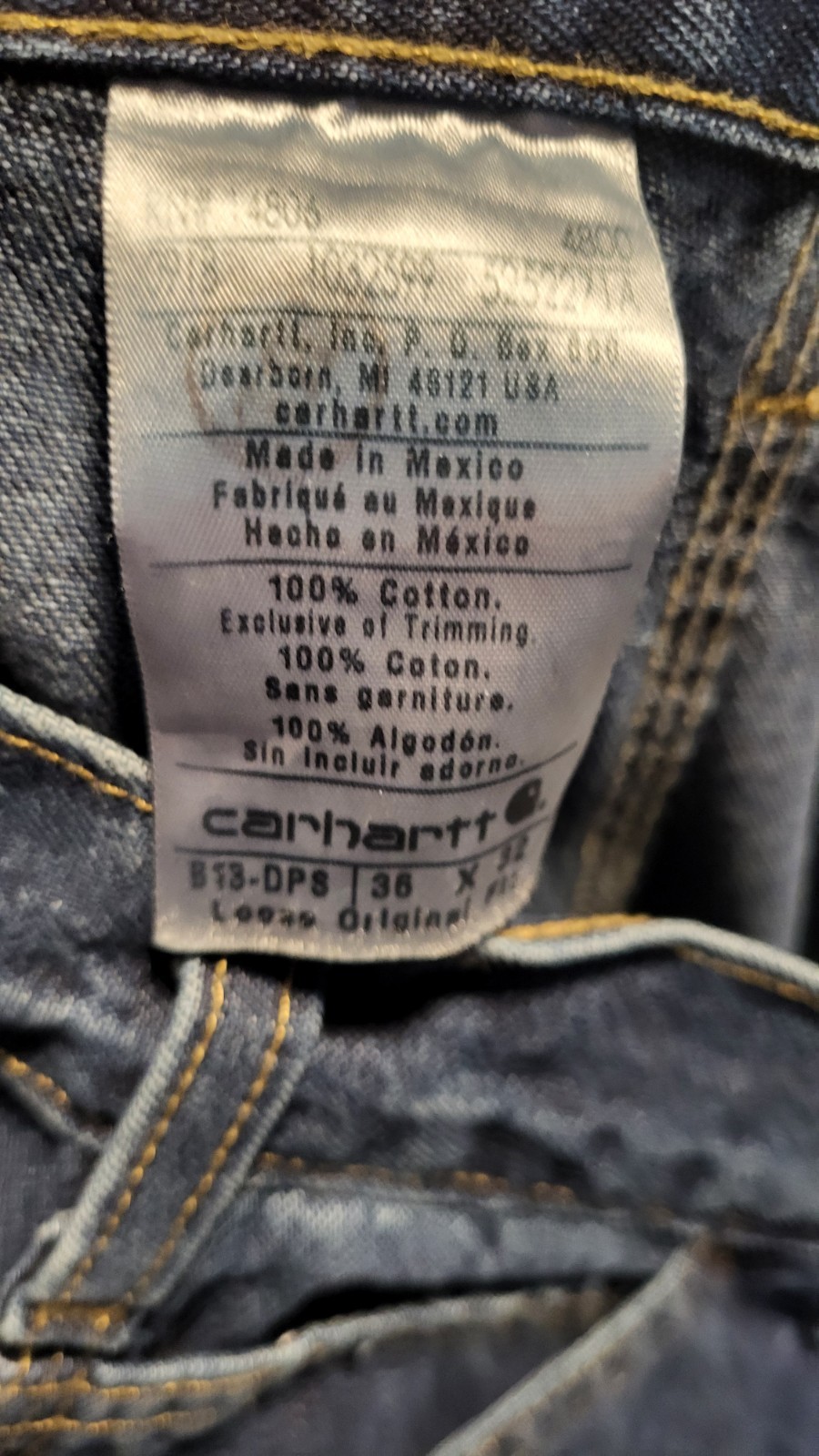 Carhartt Mens B13 DST Work Dungaree Loose Original Fit Jeans 36 x 32 Blue thumbnail 9