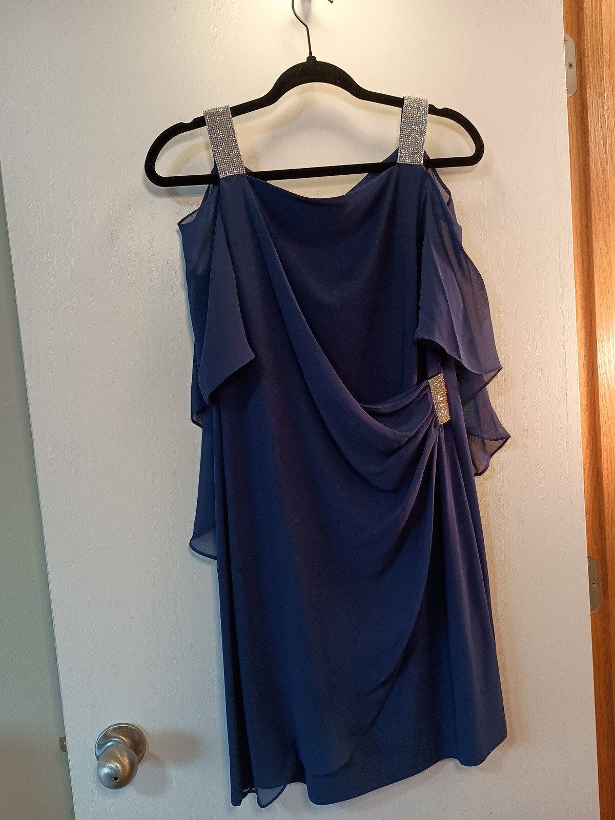 MSK Cocktail Dress Blue Medium Sequin Flutter Sleeves Glam Chiffon NWT-image