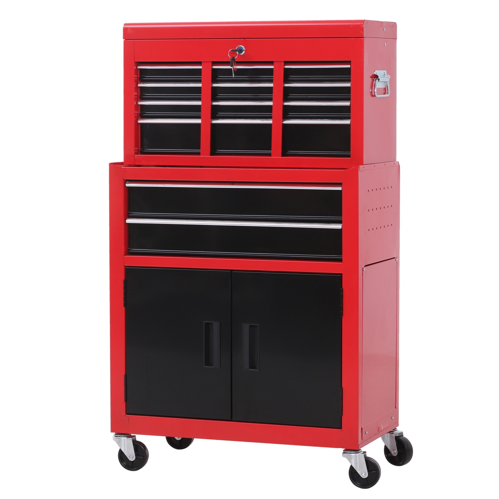 HOMCOM Carrello Attrezzi 2 in 1 Rosso: Cassettiera Mobile con Serratura