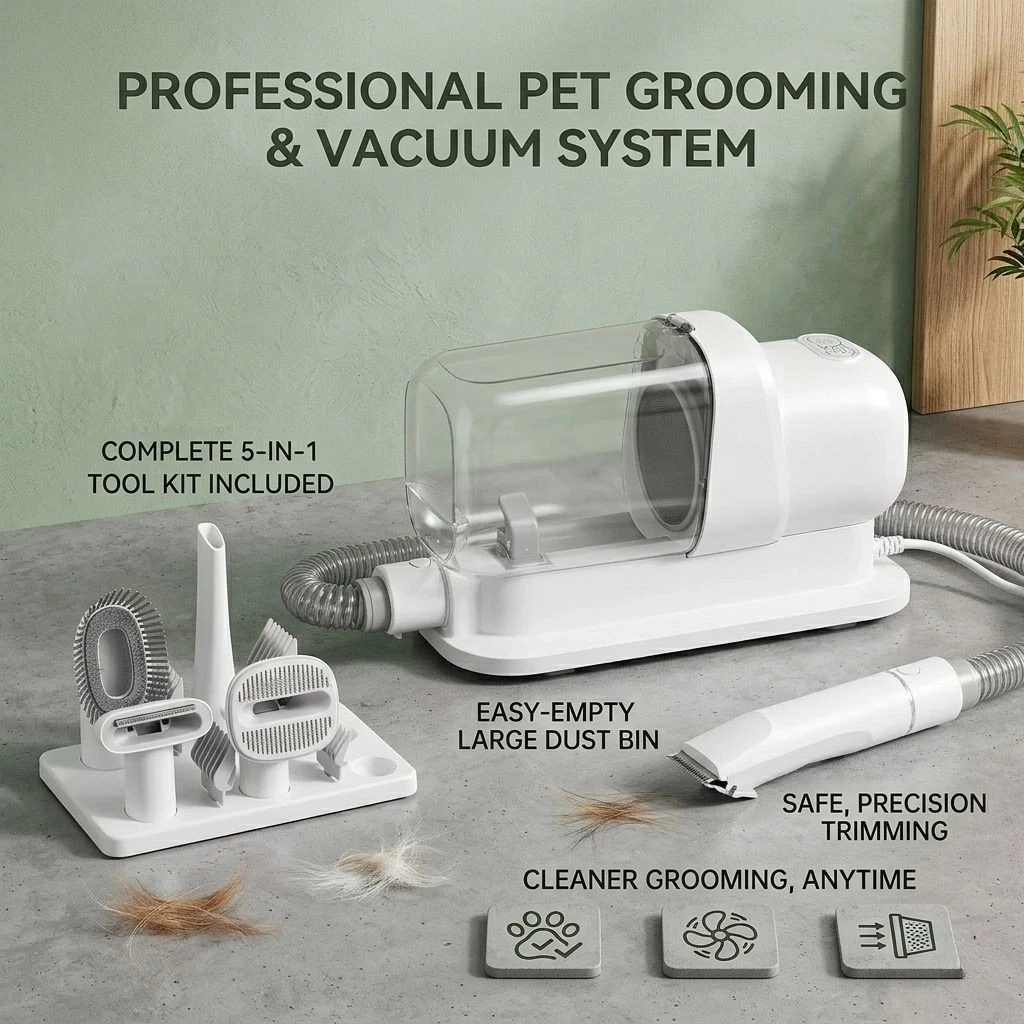 Pet Dog Cat Grooming Set Vacuum Kit with Clippers 2.3L Hair Removal System