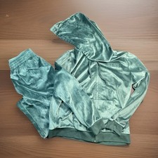 PINK Victoria's Secret Y2K Velour Tracksuit Lounge Set Green Hoodie Sweatpants L