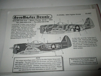 Aeromasterl 1/72 Decals P-47D Thunderbolt